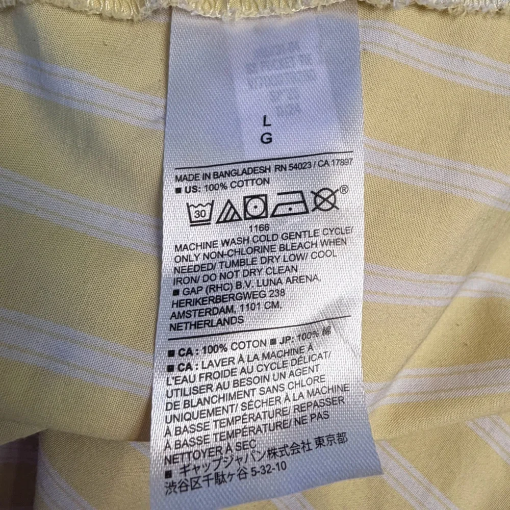 Banana Republic Cotton Butter Yellow White Striped Button Down V Neck Dress L - Picture 12 of 12